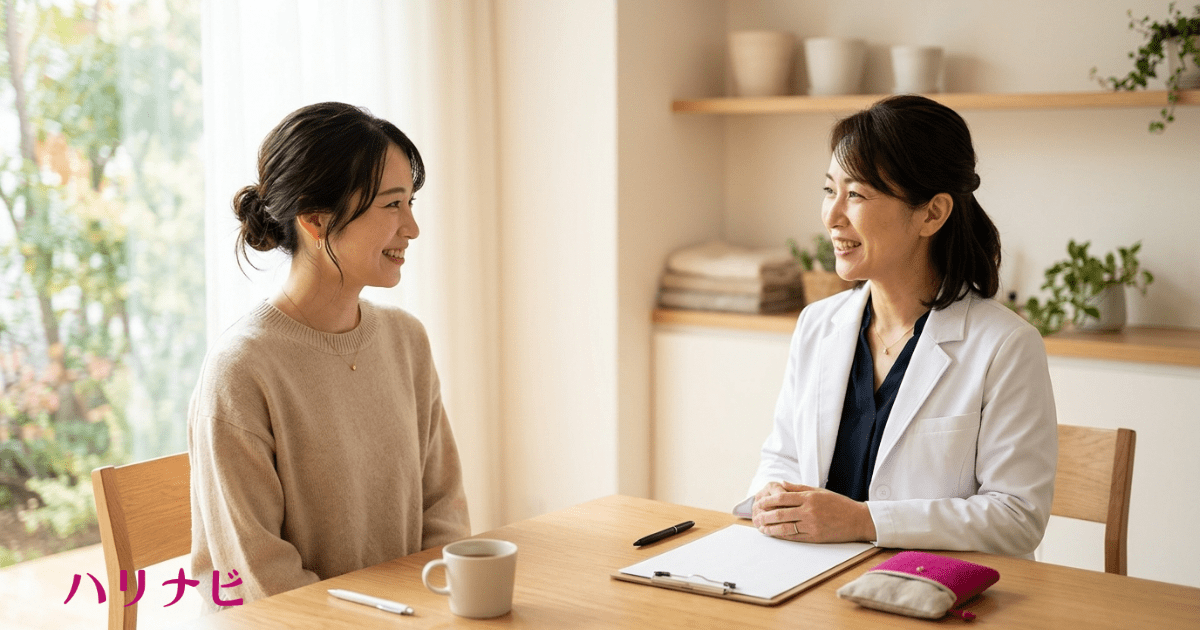 自然妊娠を希望して不妊鍼灸の初回相談に訪れた女性のイメージ]