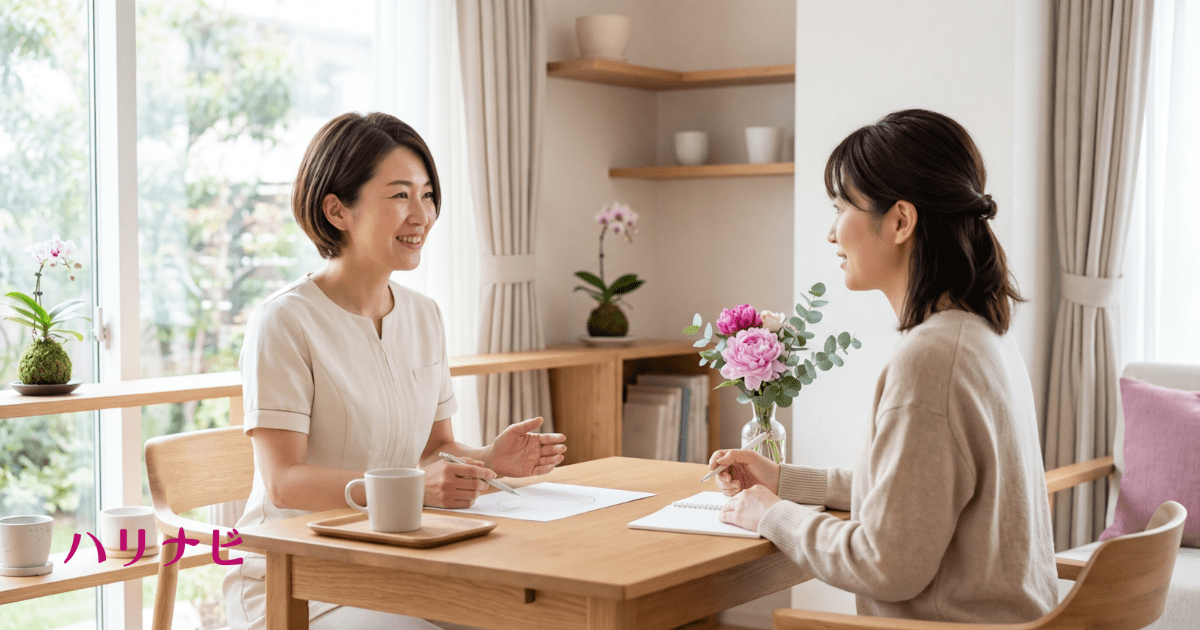 不妊鍼灸サロンのカウンセリングや説明を受けているイメージ