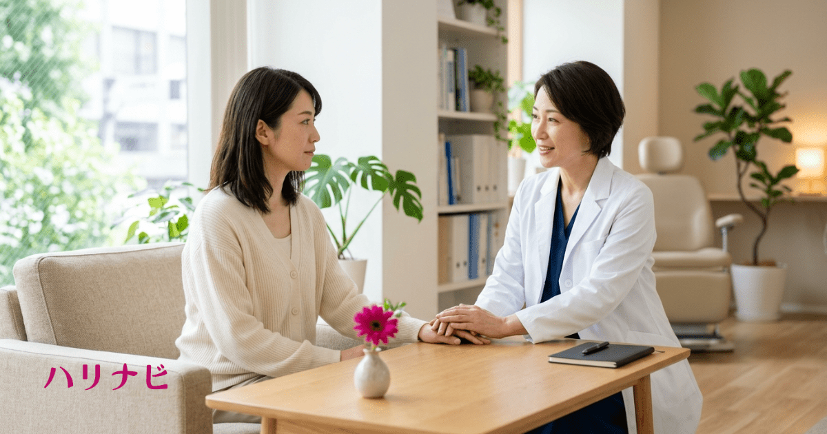 不育症と診断された女性が医師から説明を受けている様子のイラスト