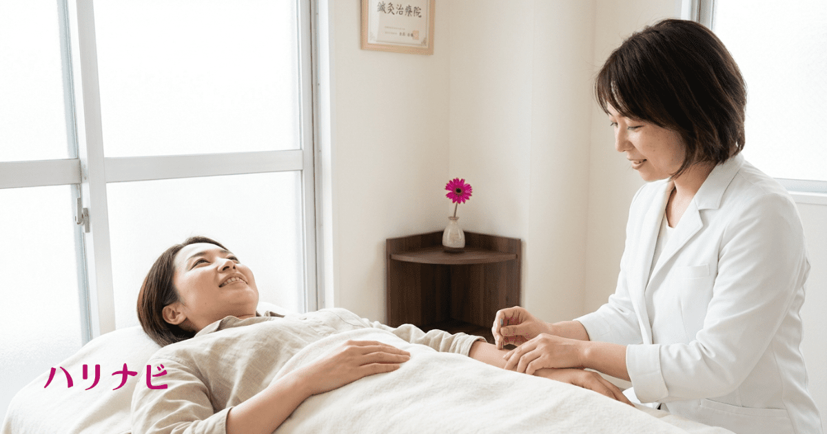 PCOSに悩む女性が不妊鍼灸の施術を受けている様子