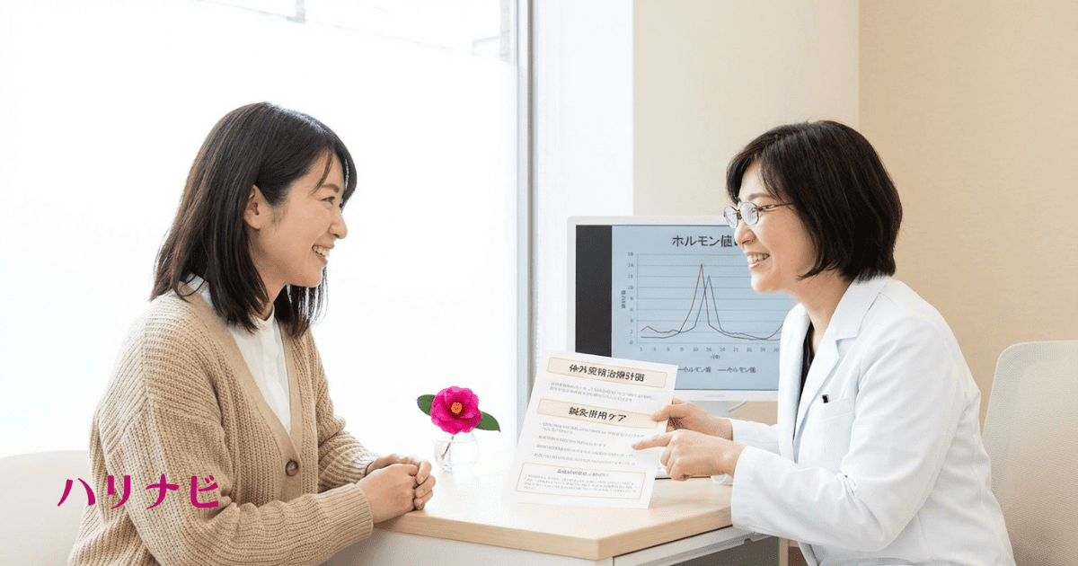 体外受精と不妊鍼灸を併用している女性と医師の相談風景
