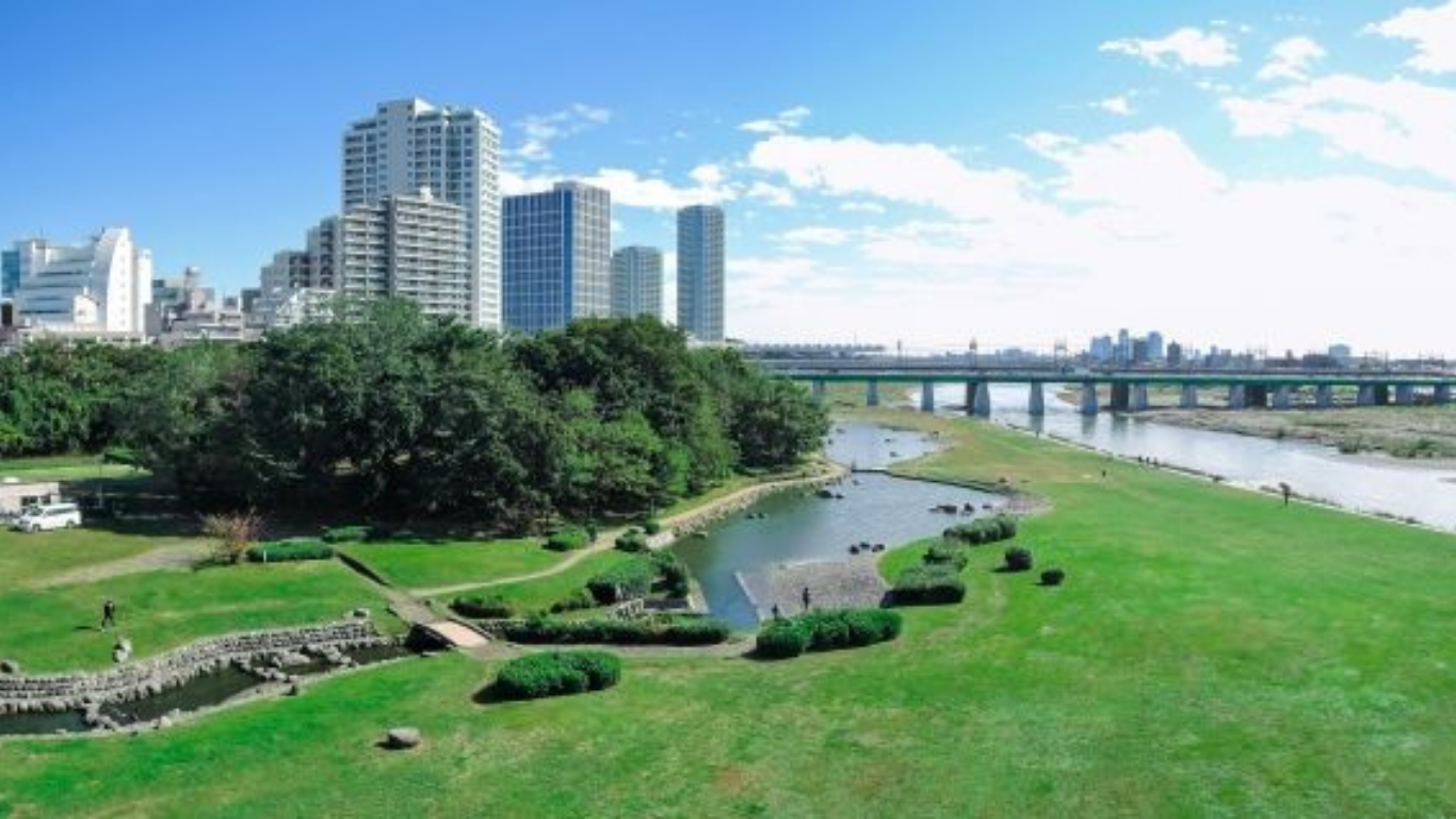 清々しく晴れた日の新二子橋からの風景